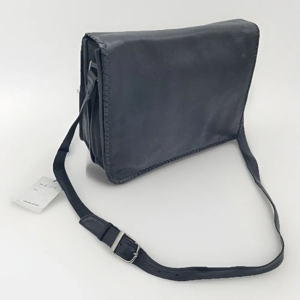 B-Bags Barganza Leather Messenger Bag Black Briefcase 8737W NWT 13x9.5x5